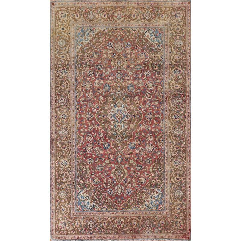 Hand Knotted Oriental 100% Wool Carpet Traditional Floral Red Kashan Area Rug - 10' 2'' X 6' 6''
