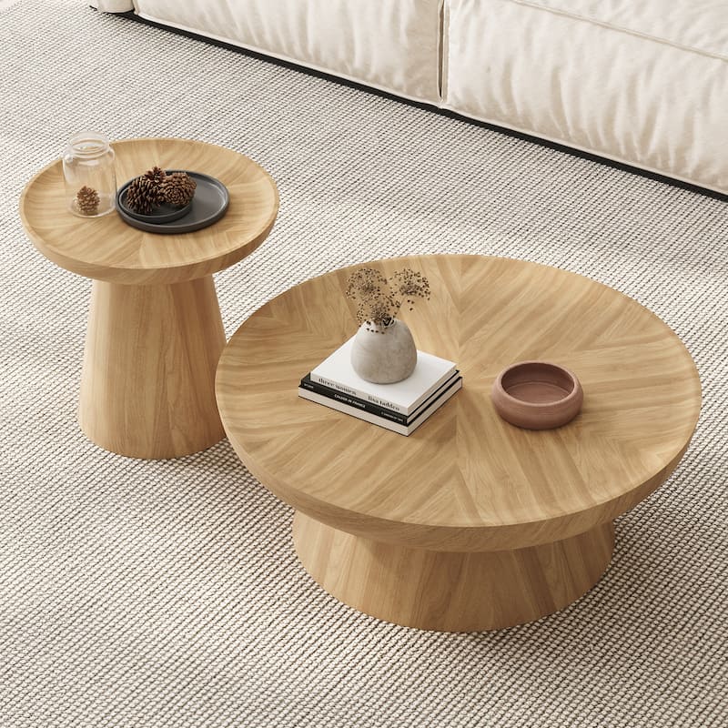 Round Walnut Nesting Coffee Tables | 2-Piece Set & Single Table Options - Modern Stackable Accent Tables