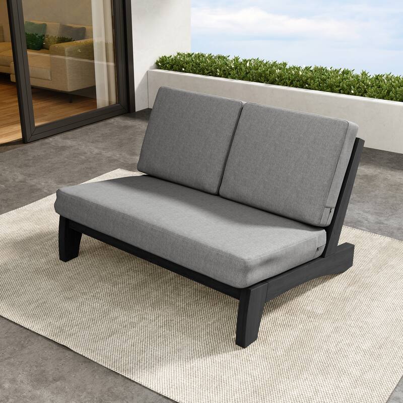 Outdoor Teak Wood Waterproof Armless Chair Loveseat with Cushions