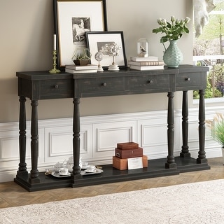 Elegant Country Style Console Table Buffet Cabinet with 4 Drawers and ...