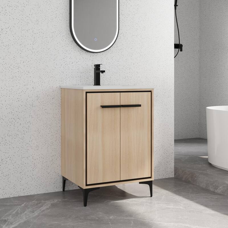 Bathroom Vanity With Sink In 24/30 Inch, Freestanding Bathroom Vanity With Soft Close Door and Adjustable Shelf