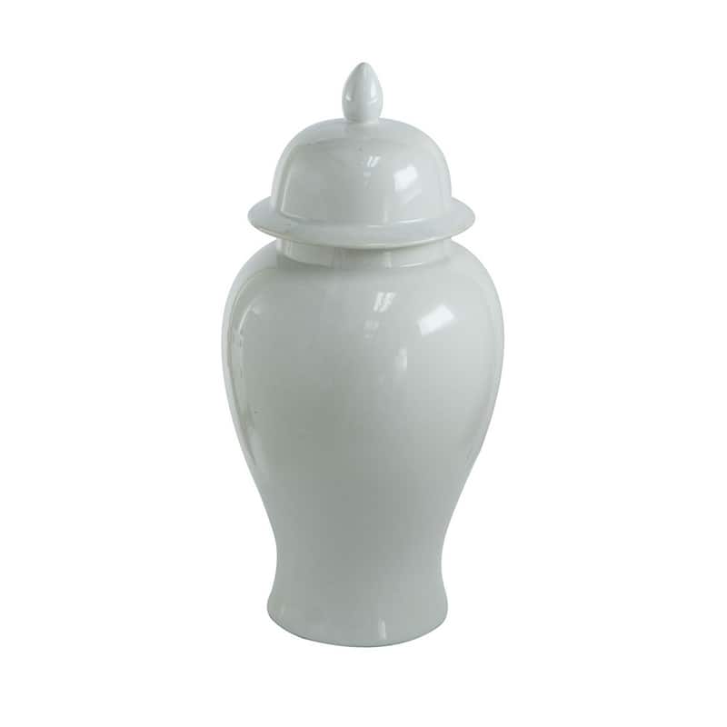 Deva 20 Inch Medium Porcelain Ginger Jar, Classic White Glossy Finish - White