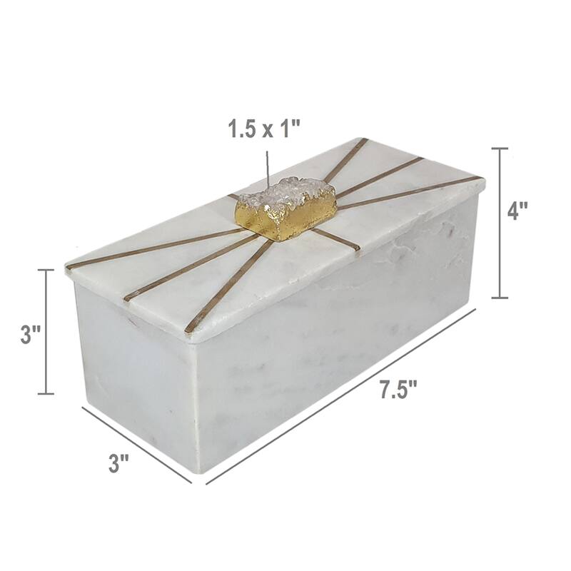 Rectangular Marble Storage Box with Lid - 7.5" - White