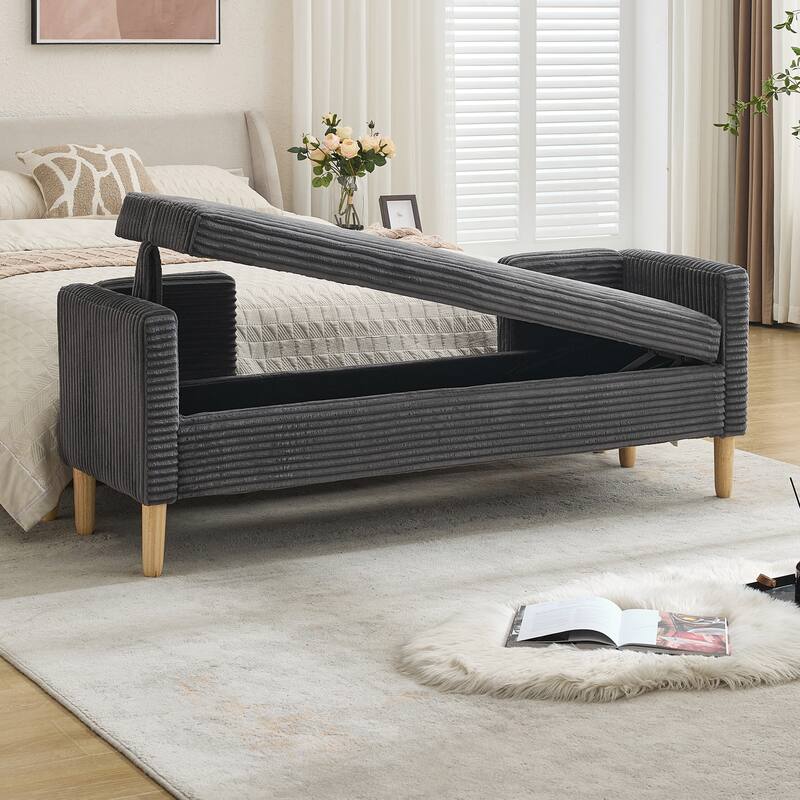 65.4"W End of Bed Storage Bench,Modern Ottoman Bench with Arms and Pillows