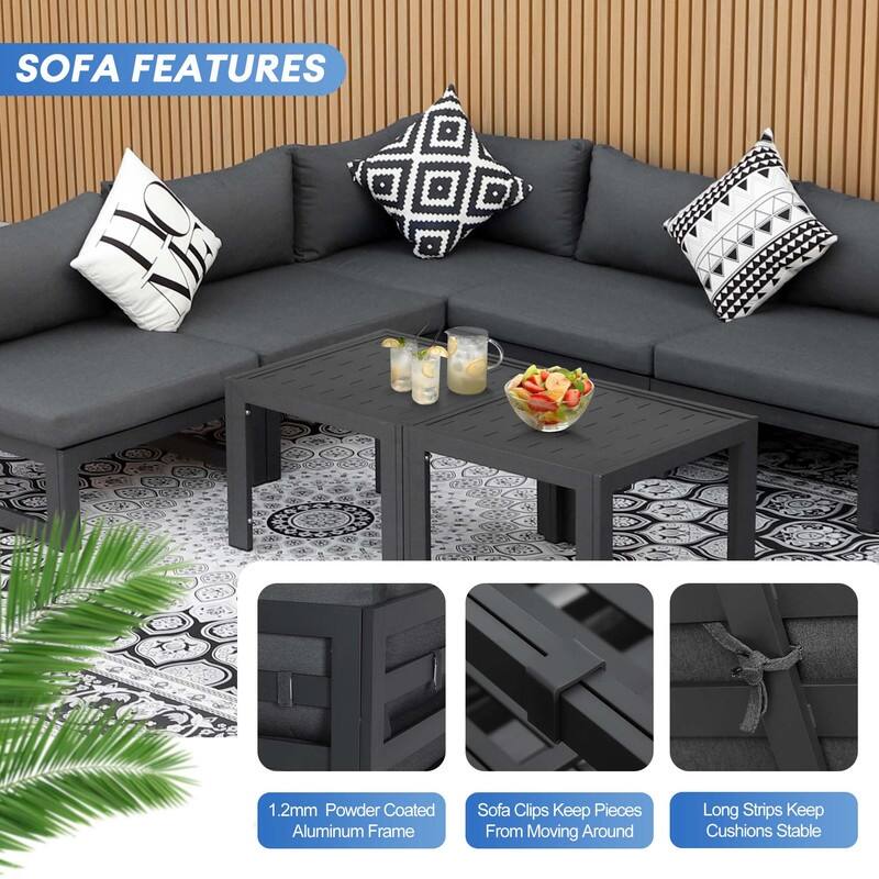 FINCATI Oversized Modular Aluminum Outdoor Furniture Set, 29" Deep Wide Sectional Seating Aluminum Patio Set with Coffee Tables