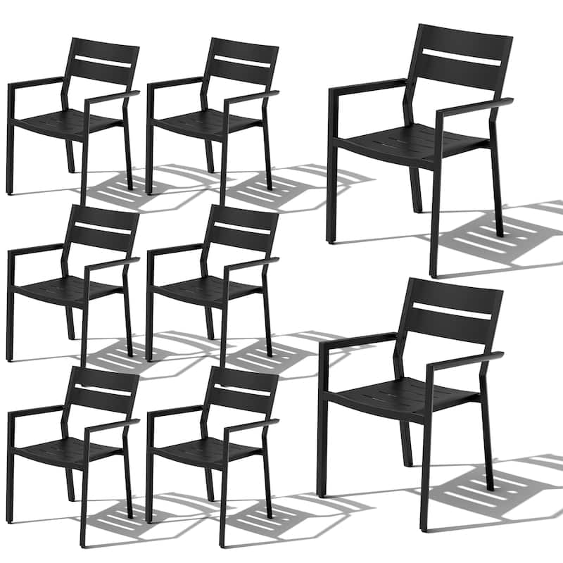 VredHom Outdoor Patio Dining Chairs Aluminum Stackable Armchair - Black-8PC