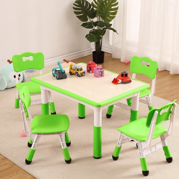 slide 2 of 28, GIMMYFIVE Kids Table and 4 Chairs, Height Adjustable Toddler Table and Chair Set Green