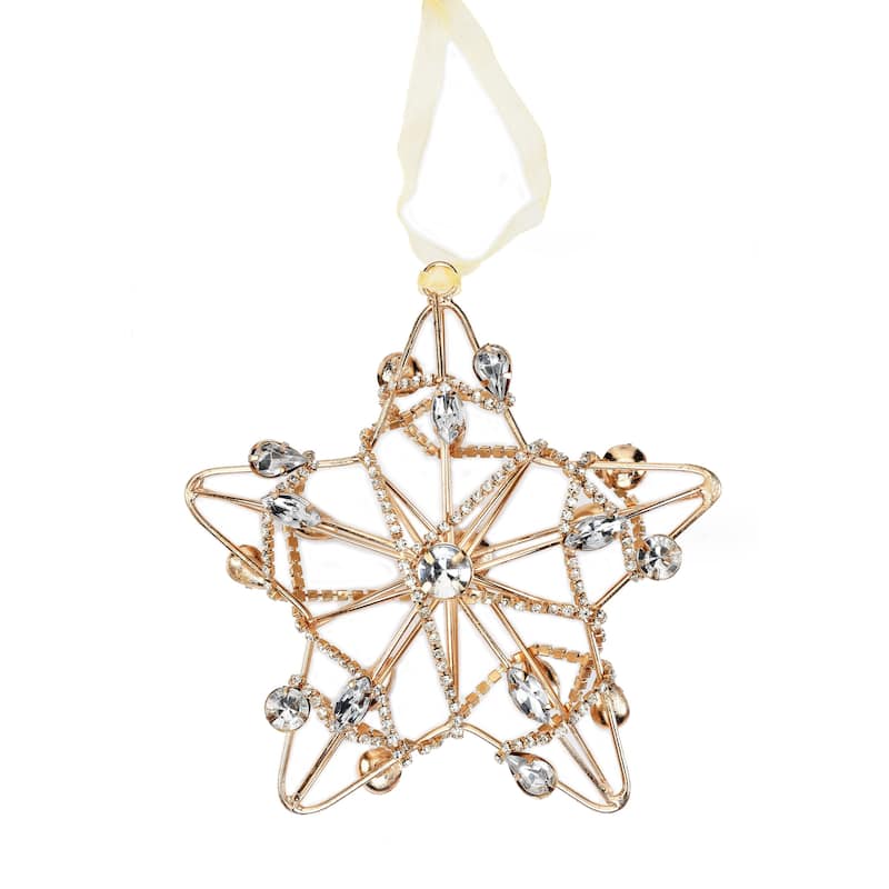 Sevita Gold and Silver Shining Crystal Chain Wrapped Star Ornament, Set of 4 - 8.5" x 5" x 2"