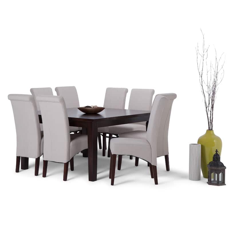 WYNDENHALL Franklin Transitional 9 Pc Dining Set with 6 Upholstered Dining Chairs and 54 inch Wide Table