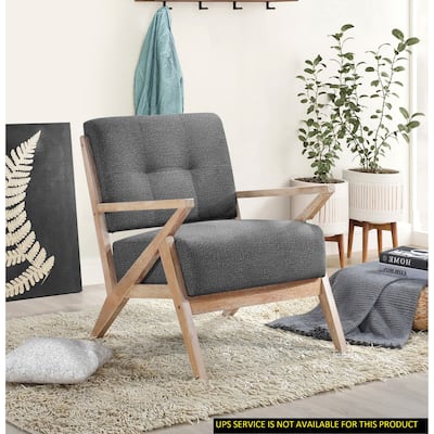 Modern Tufted Back Accent Chair, Dark Gray Fabric Upholstery, Antique Finish