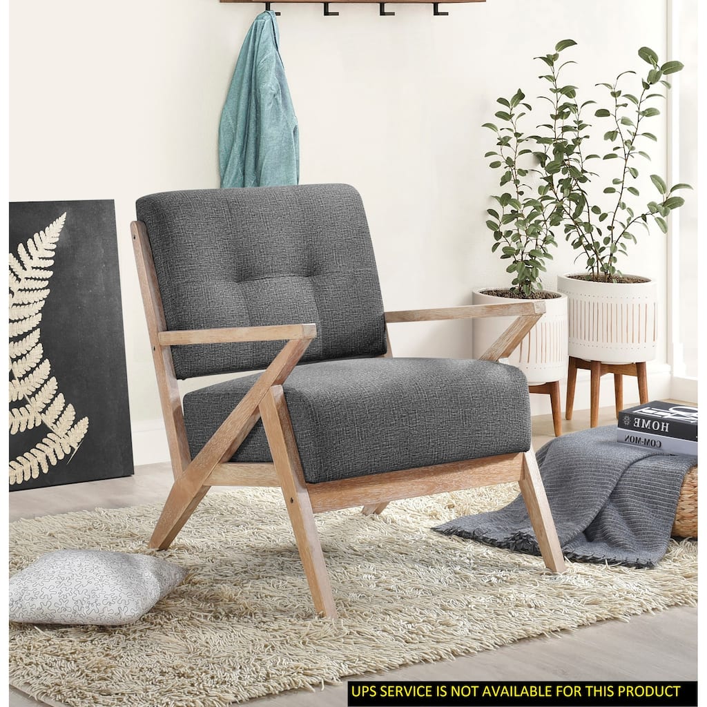 Modern Tufted Back Accent Chair, Dark Gray Fabric Upholstery, Antique Finish