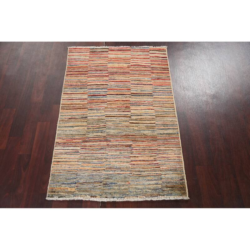 Striped Gabbeh Kashkoli Contemporary Area Rug Hand-knotted Wool Carpet - 2'8" x 3'11"