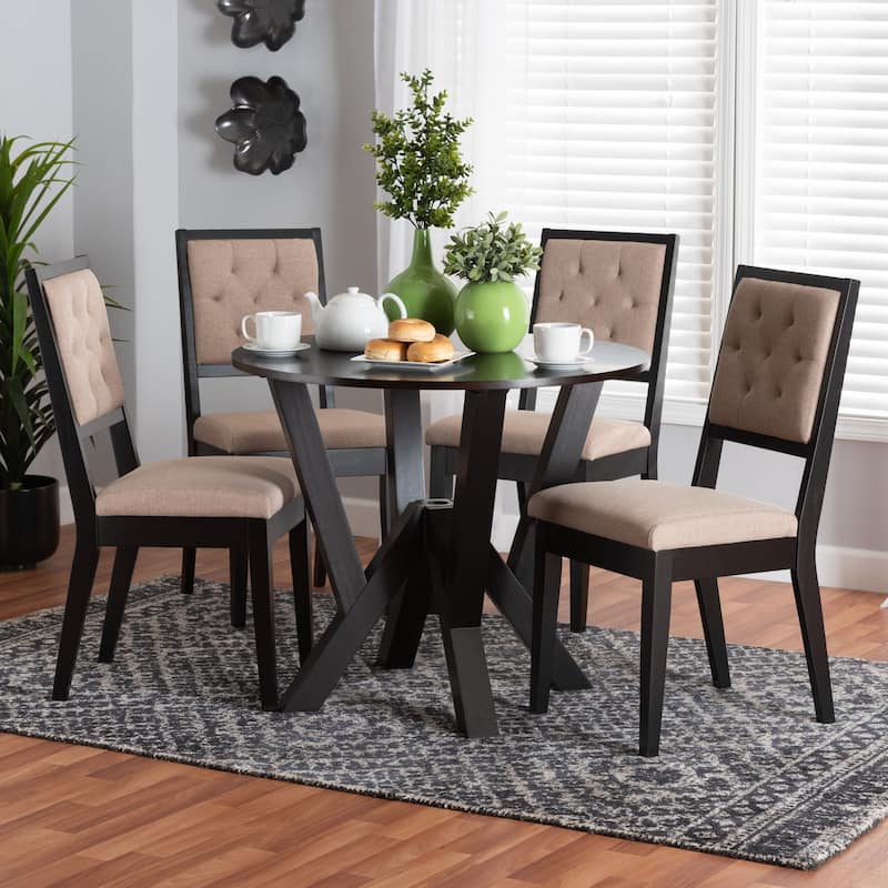 Kai Modern Sand Fabric and Dark Brown Finished Wood 5-Piece Dining Set