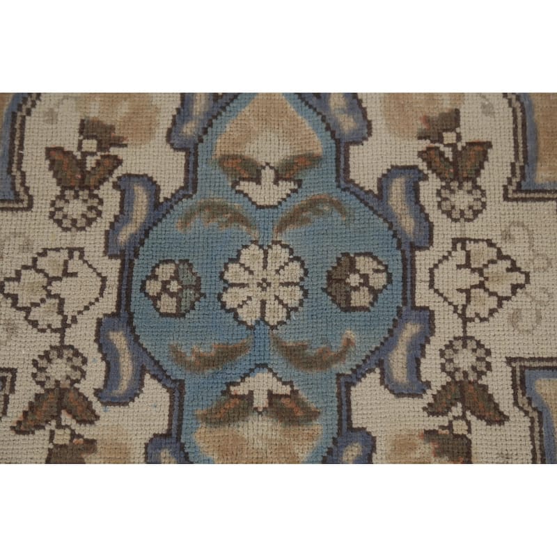 Light Blue Tabriz Persian Vintage Area Rug Hand-Knotted Wool Carpet - 9'7"x 12'6"