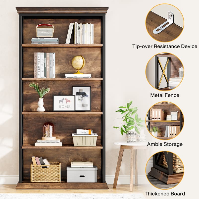 71 Inches Industrial Bookshelf, 6-Tier Bookcase Bookshelves, Freestanding Display Storage Shelf for Home Office