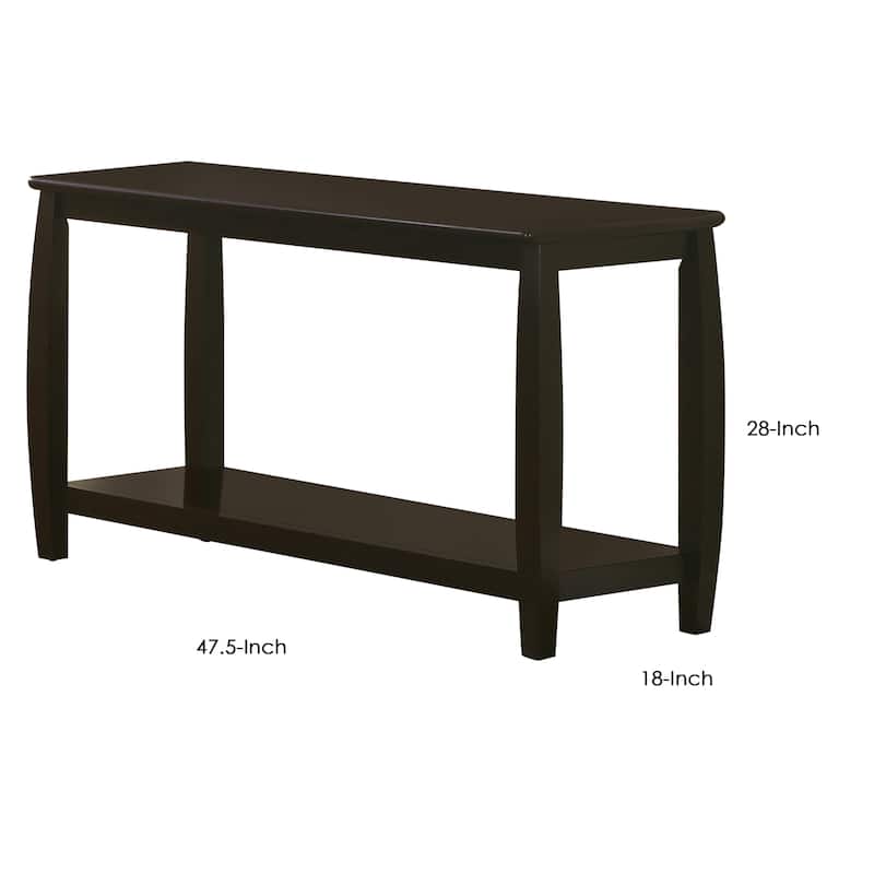 Contemporary Style Solid Wood Sofa Table With Slightly Rounded Shape, Dark Brown
