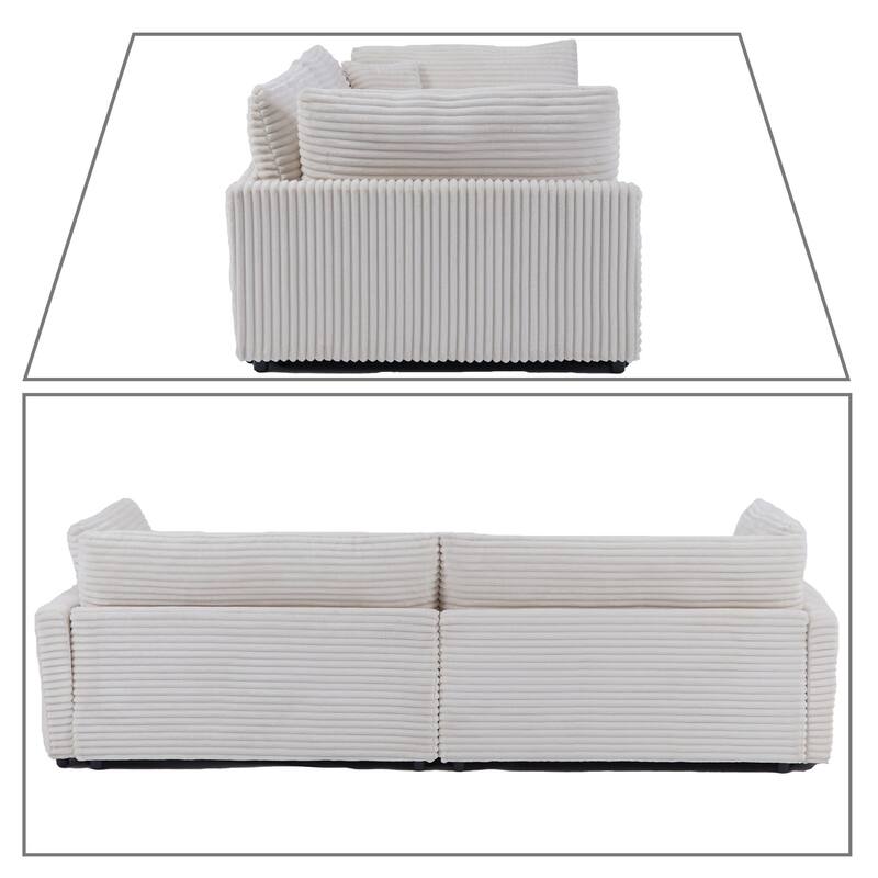 Classic Stylish Corduroy Fabric Upholstered Three-Seater Sofa with Two Throw Pillows