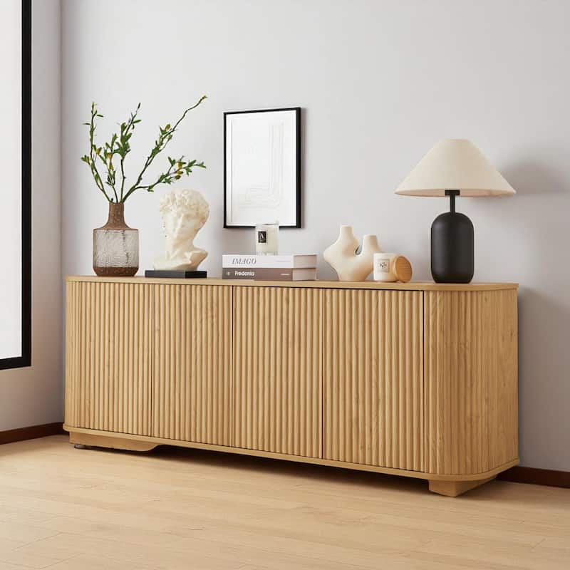 64" Wave Pattern Sideboard Cabinet with Push-to-Open Doors, Modern TV Console Storage Cabinet for Kitchen and Entryway