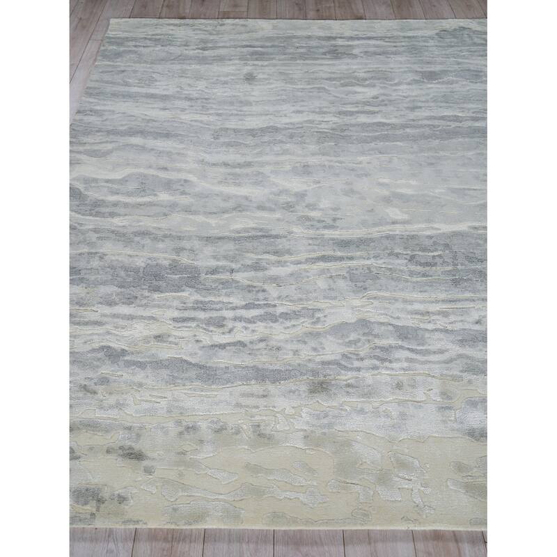 Travertine Silver Wool/Bamboo Silk handloomed Area Rug