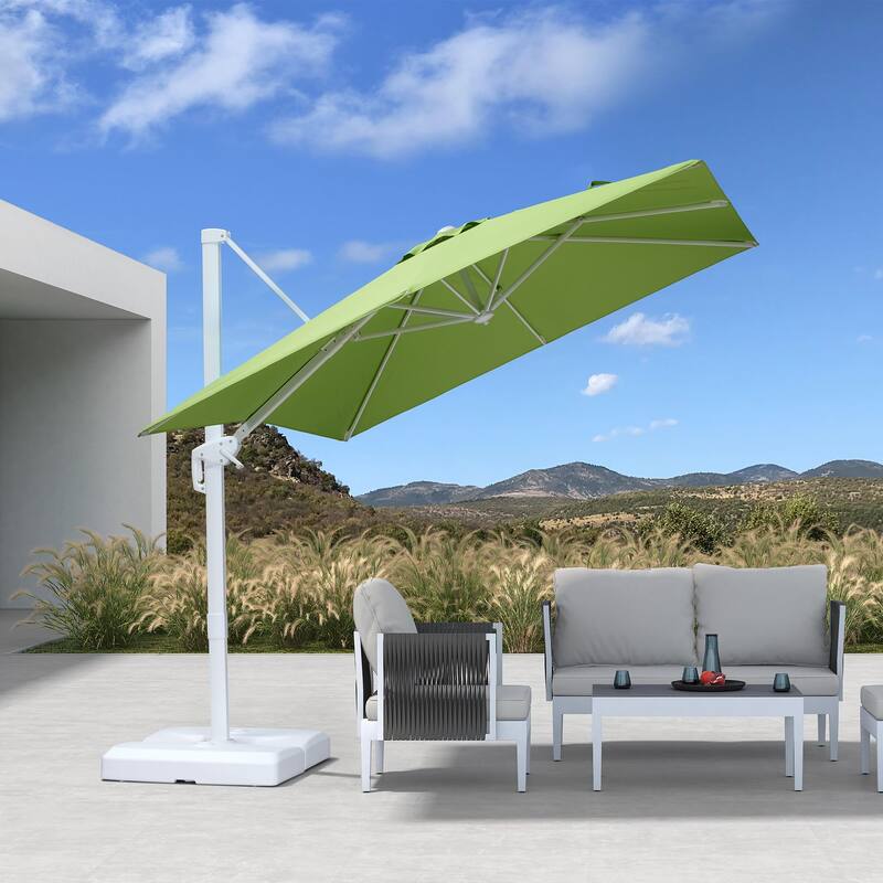 PURPLE LEAF 8 ft White Cantilever Patio Umbrella with 360 Degree Rotation With Base