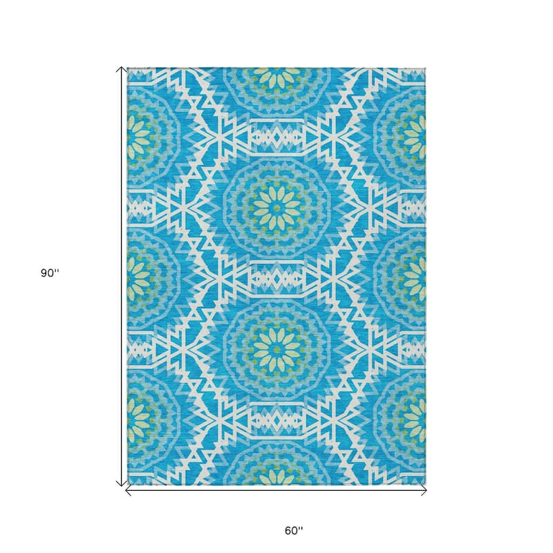 HomeRoots Floral Medallion Transitional Rectangle Outdoor Rug