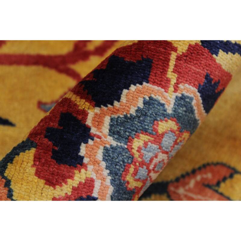 Southwestern Super Kazak Enzo Gold/Red Hand Knotted Wool Runner - 2'11'' x 10'1''