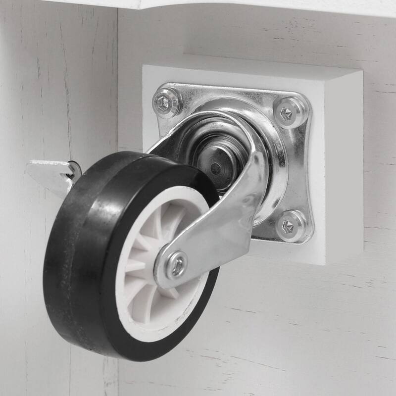 53'' Rolling Farmhouse Kitchen Island - Two Glass Cabinet Doors with Power Outlet