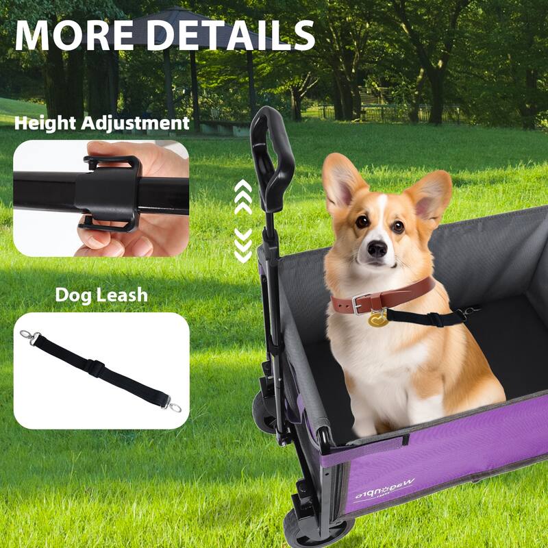 All-in-One Convertible Folding 4-Wheel Trolley with Bench Seat and Dog Leash - Heavy Duty Foldable Utility Trolley for Camping