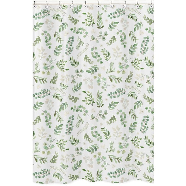 slide 2 of 5, Floral Leaf Collection Bathroom Fabric Bath Shower Curtain - Green and White Boho Watercolor Botanical Woodland Tropical Garden