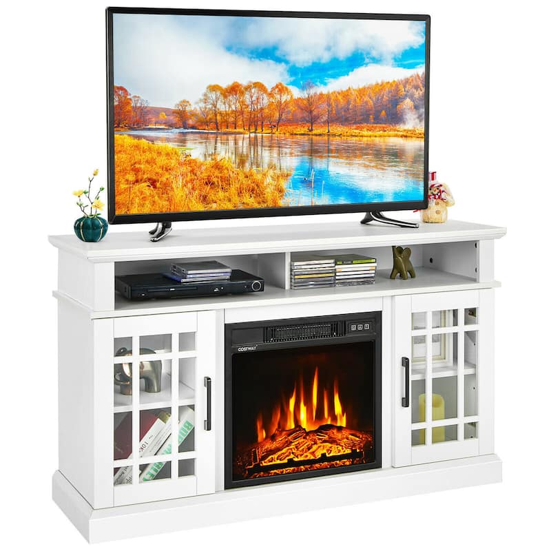 Gymax 48'' Fireplace TV Stand W/ 1400W Electric Fireplace for TVs up - White