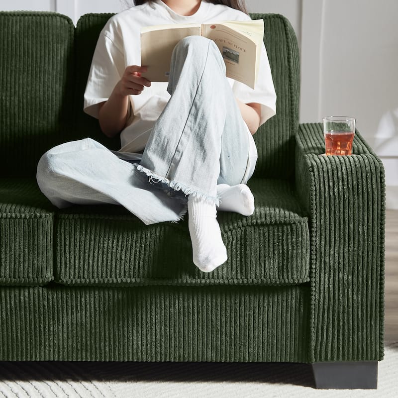 84" Corduroy 3-Seater Sofa, Modern Compressed Design for Multiple Rooms