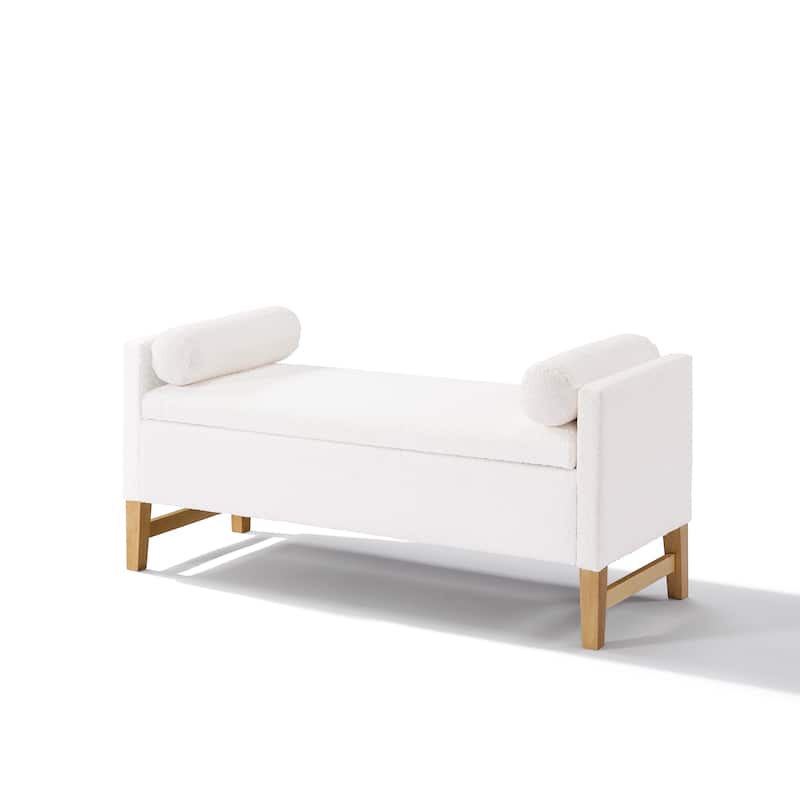 Christopher Knight Home - Tommy Boucle Upholstered Storage Ottoman with Solid Wood Legs and Pillows