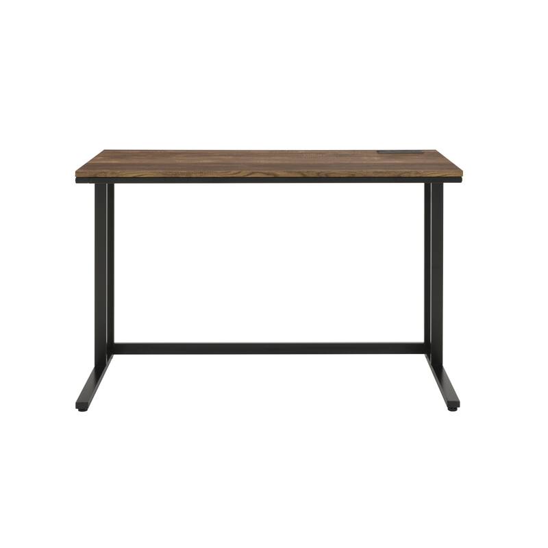 Wood Rectangular Writing Desk with USB Port, Metal Base