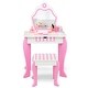 preview thumbnail 10 of 8, Gymax Kid Vanity Set Wooden Makeup Table Stool w/ Mirror Flower Print
