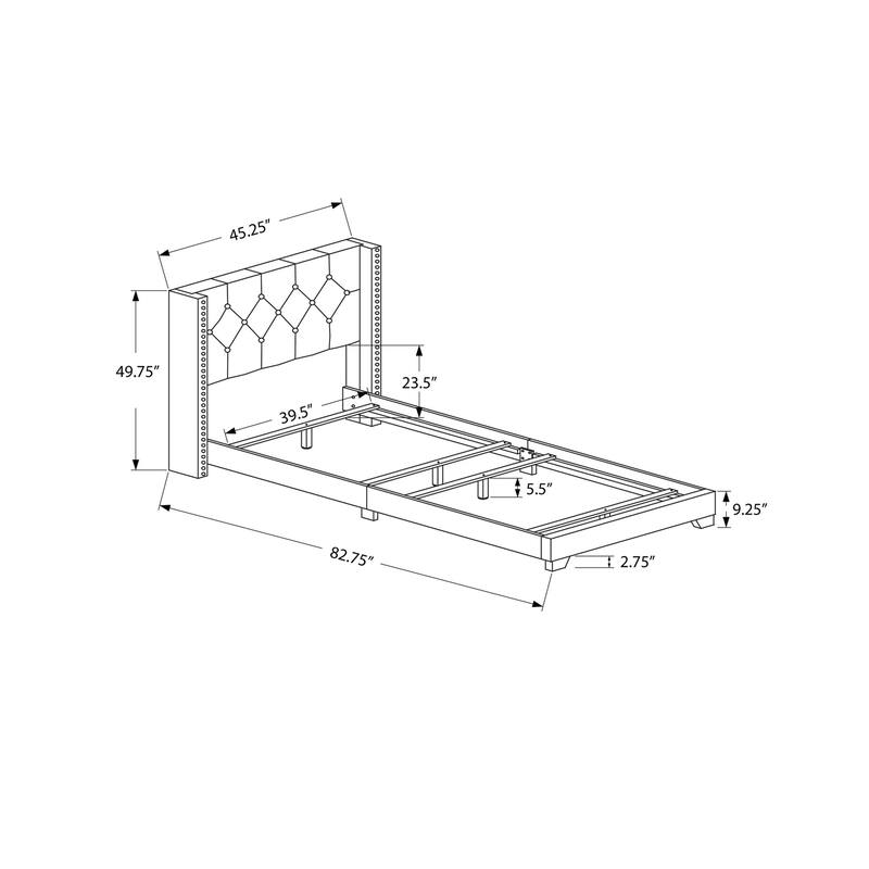Modern Velvet Bed Frame Twin Size, Upholstered Platform Bed with Wood Legs, Dark Grey Bed Frame for Kids Bedroom