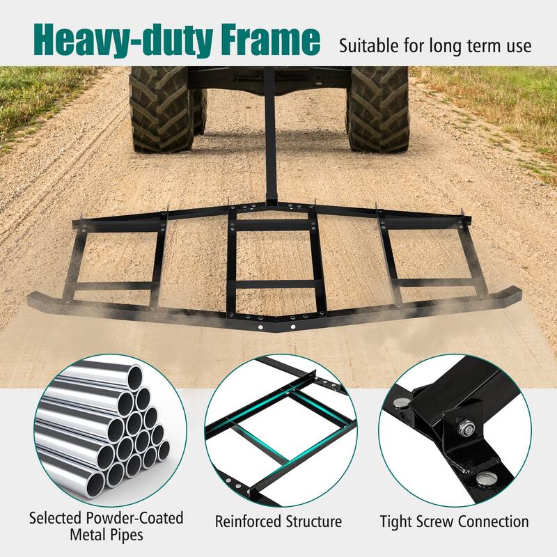 Gymax 84'' Wide Driveway Drag Tow-Behind Leveling Rake w/Reinforced