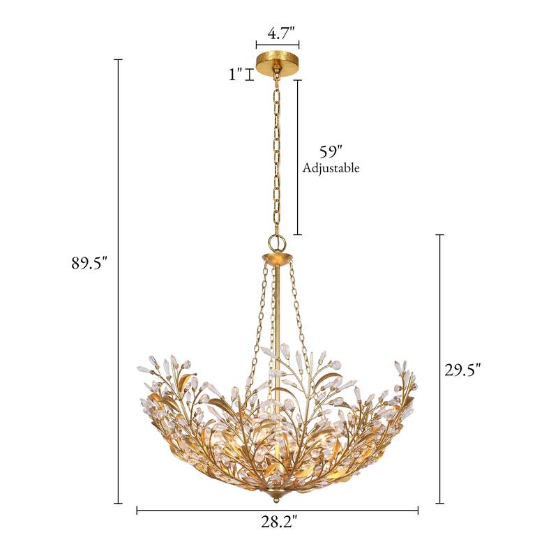 Stillbloom 6-Light Antique Gold Foil Metal Crystal Floral Chandelier - Antique Gold - Dia. 28.2" x H 29.5"