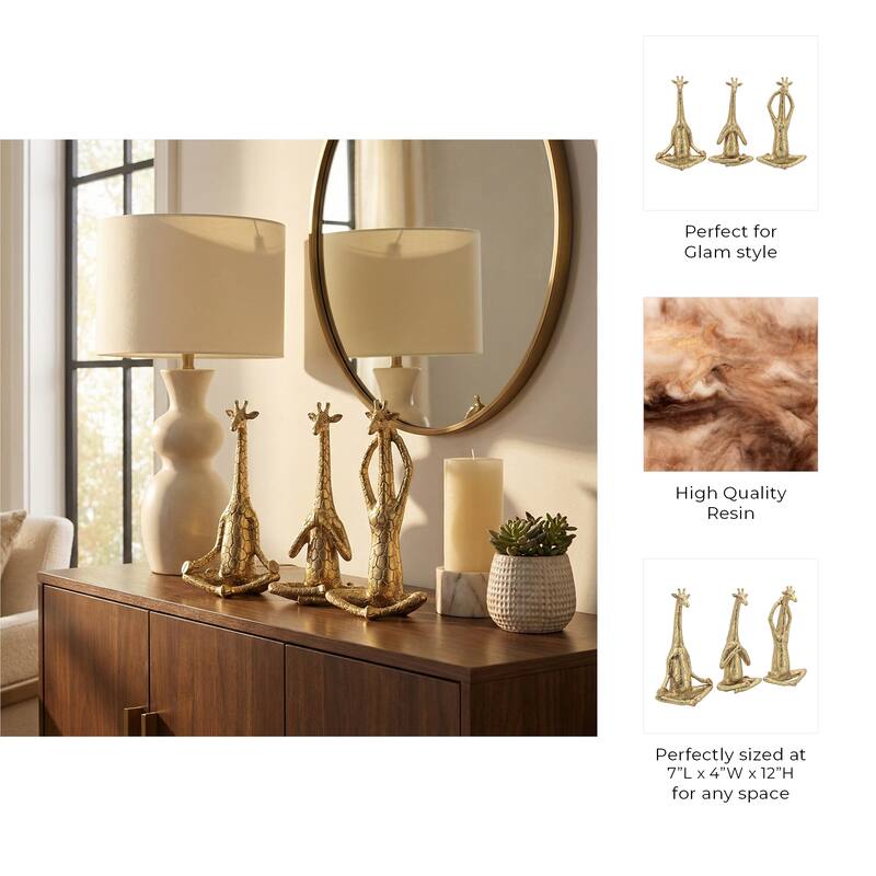 Decorative Resin Yoga Giraffe Figurines - Set of 3, 12", Gold - 12.0"