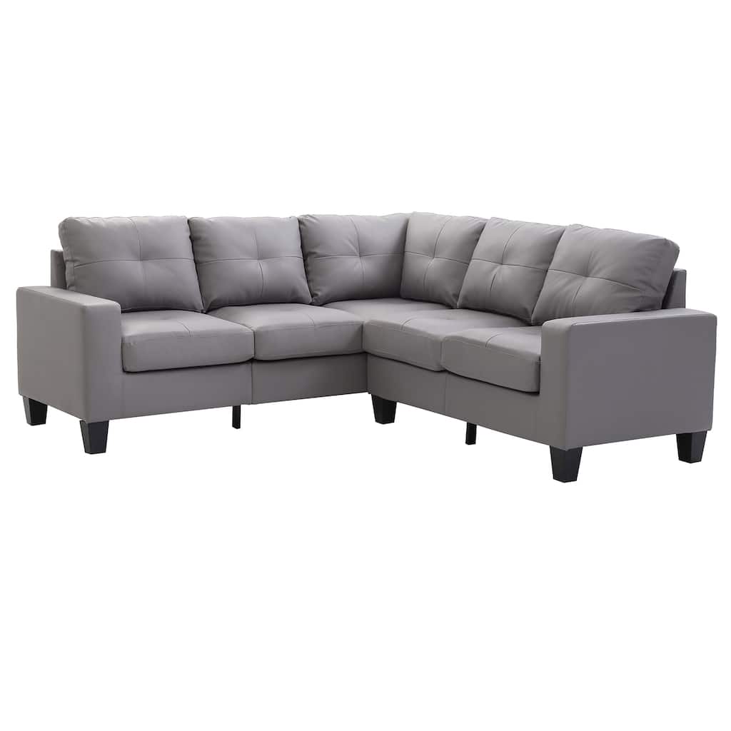 Tufted Faux Leather L Shape Sectional Sofa - 82" - Gray