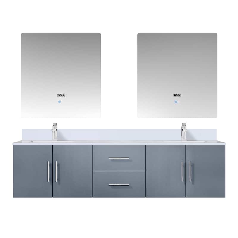 Geneva 72 in. W x 22 in. D Dark Grey Double Bath Vanity, White Quartz Top, Faucet Set, and 30 in. LED Mirrors - 72 Inch - Dark Grey
