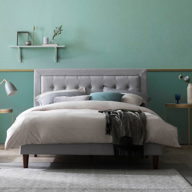 Priage by Zinus Grey Sand Upholstered Beige Button-tufted Premium Platform Bed