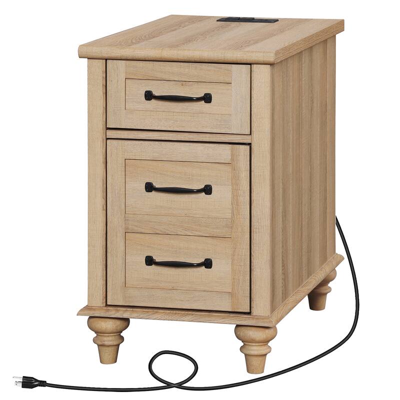 End Table with Charging Station, Side Table with Storage, Power Outlets & Type-C USB Ports for Living Room
