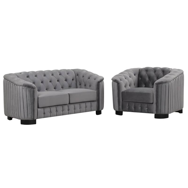 3-Pieces 6-Seat Velvet Sofa Set (3+2+1) with Rubber Wood Legs & Tufted Back
