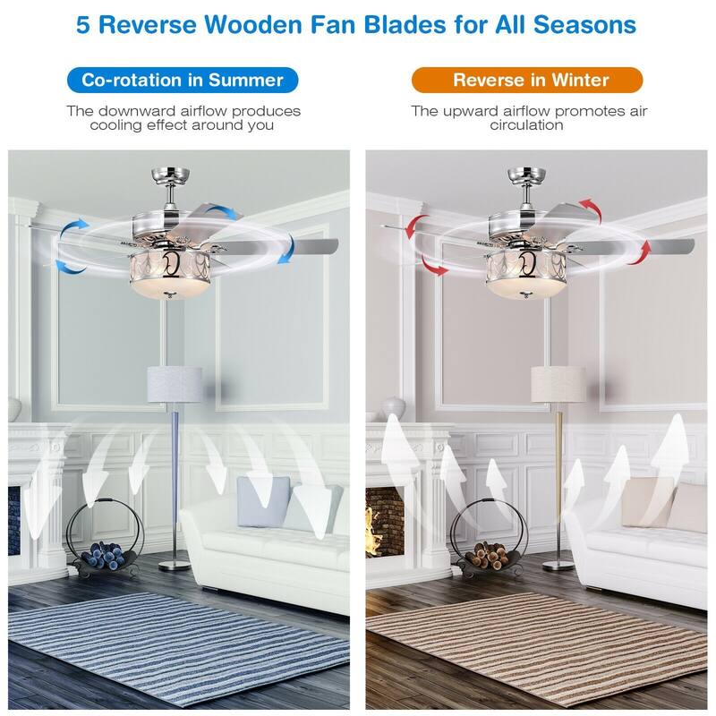 52" Ceiling Fan with Light Reversible Blade and Adjustable Speed - 19" H x 52" D