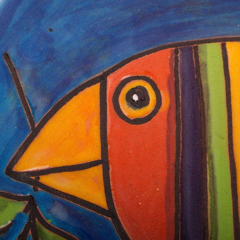 Ceramic wall art, 'Striped Bird'