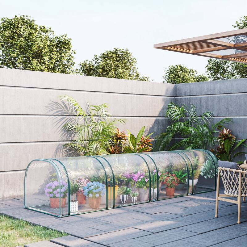 Outsunny 13' L x 3.25' W x 2.5' H PVC Metal Tunnel Garden Greenhouse Kit with Air Ventilation & a Solid Durable Design - Green