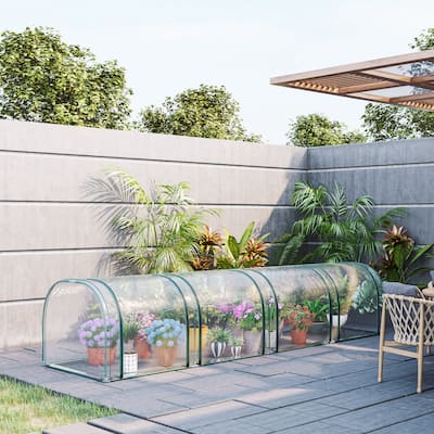 Outsunny 13' L x 3.25' W x 2.5' H PVC Metal Tunnel Garden Greenhouse Kit with Air Ventilation & a Solid Durable Design - Green
