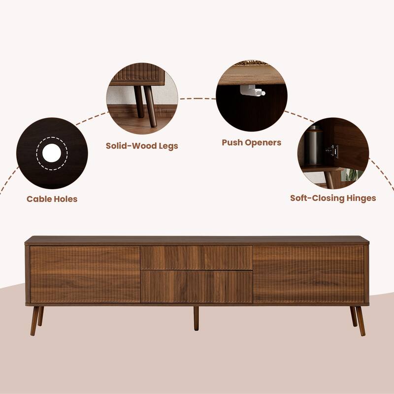 Fluted TV Stand for TVs up to 80", 70" Entertainment Center with Storage Drawer, TV Console with 2 Cabinet
