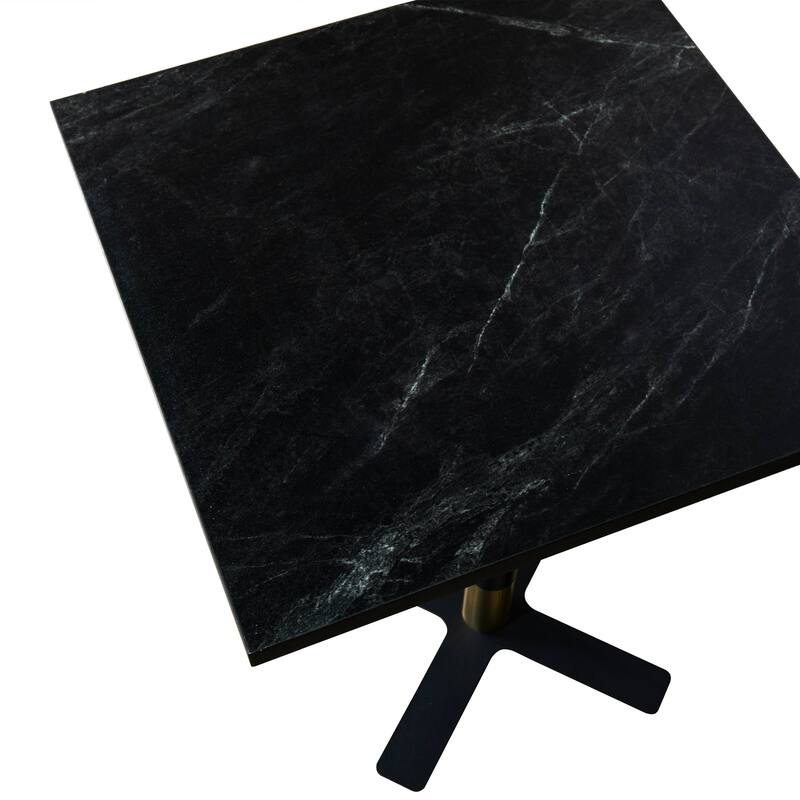 Vail Square Dining Table with 24 in. MDF Tabletop in Black Stainless Steel Cross Legs with Gold Accent Base Kitchen Table