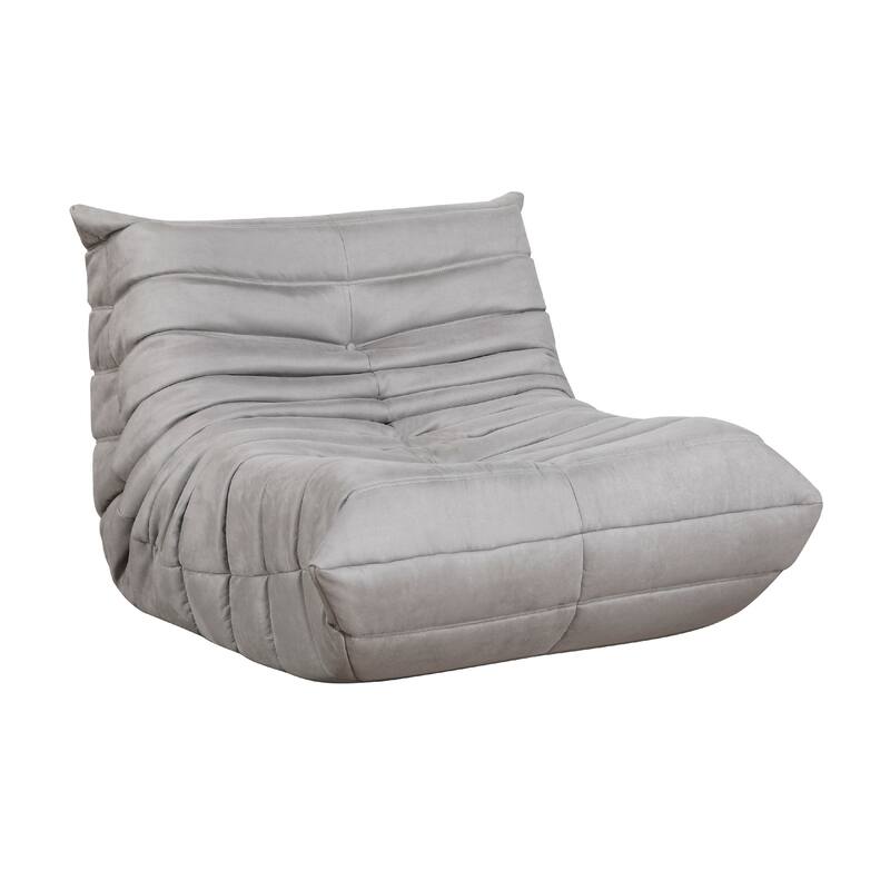 Revena Accent Floor Chair, Pleated Gray Microfiber Fabric, Curved